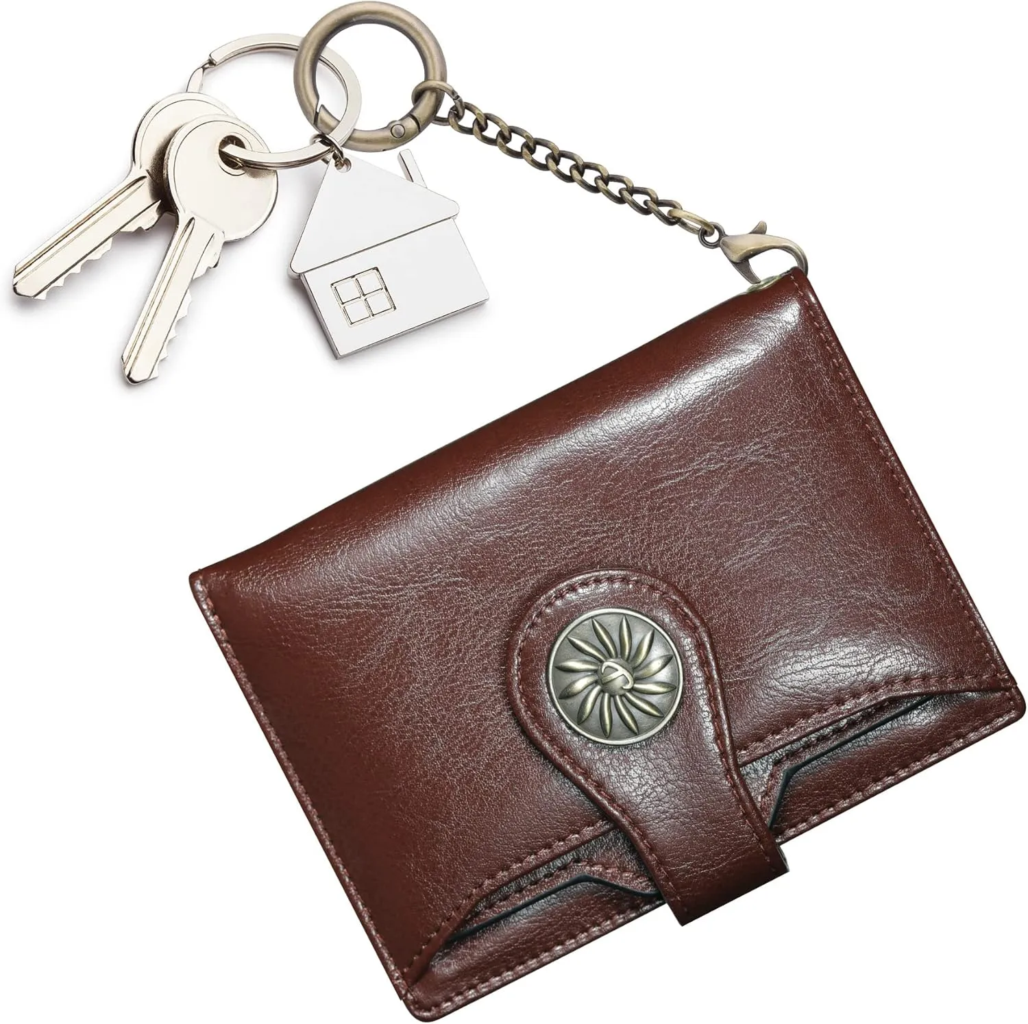 Travelambo Small Womens Wallet with 2 ID Windows, RFID Blocking Bifold Leather Card Holder Purse with Zipper Coin Pocket