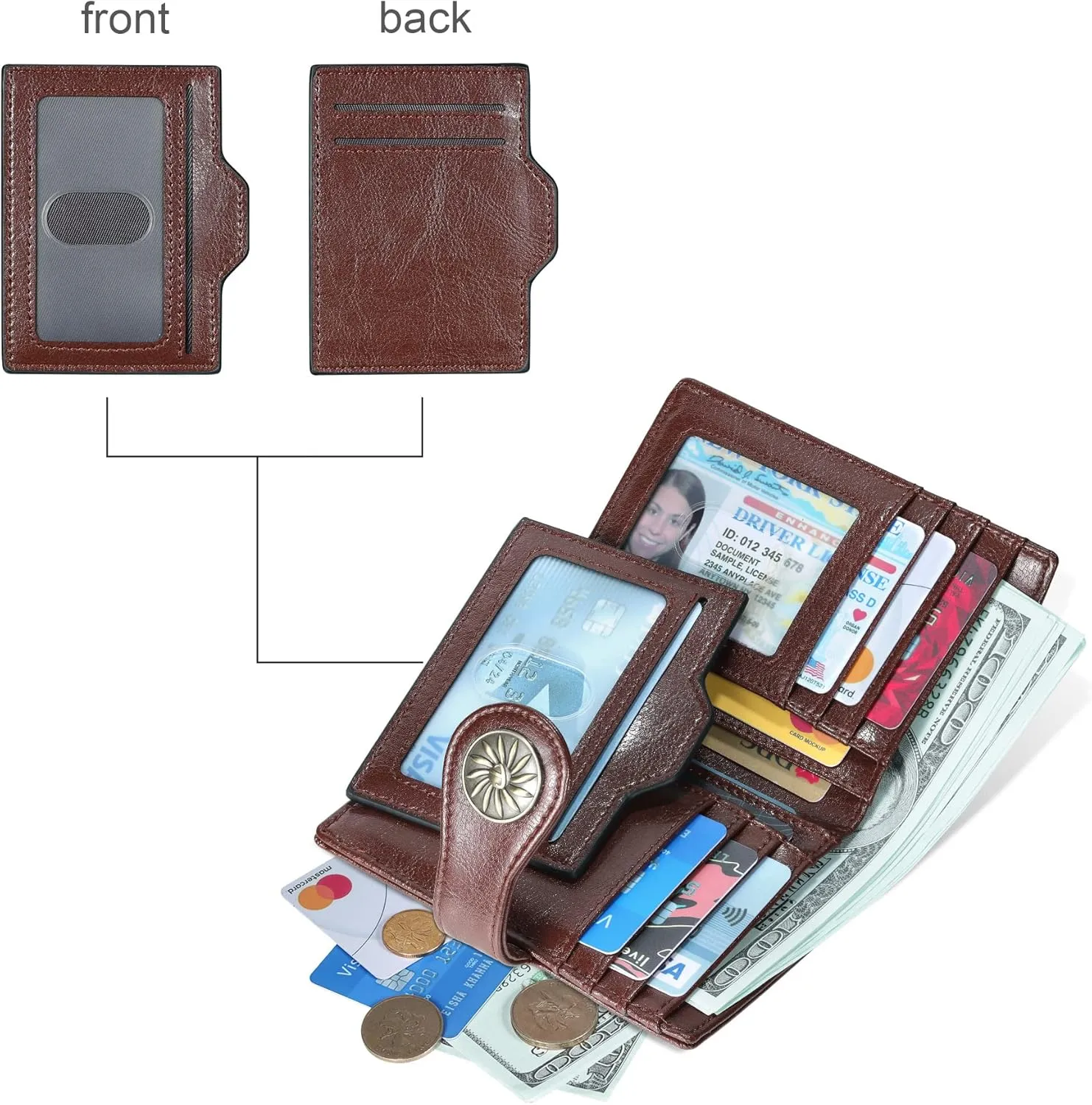 Travelambo Small Womens Wallet with 2 ID Windows, RFID Blocking Bifold Leather Card Holder Purse with Zipper Coin Pocket