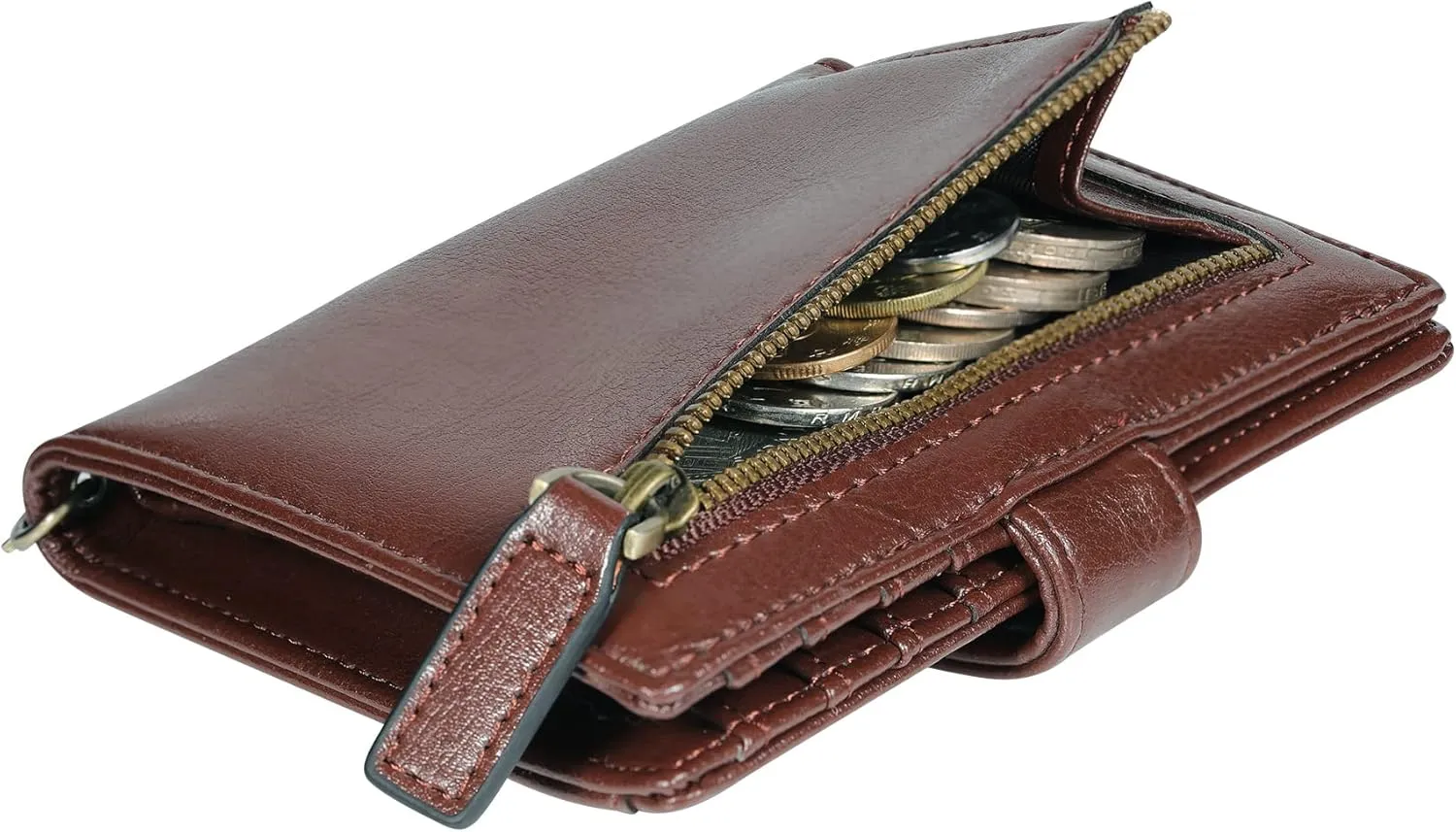 Travelambo Small Womens Wallet with 2 ID Windows, RFID Blocking Bifold Leather Card Holder Purse with Zipper Coin Pocket