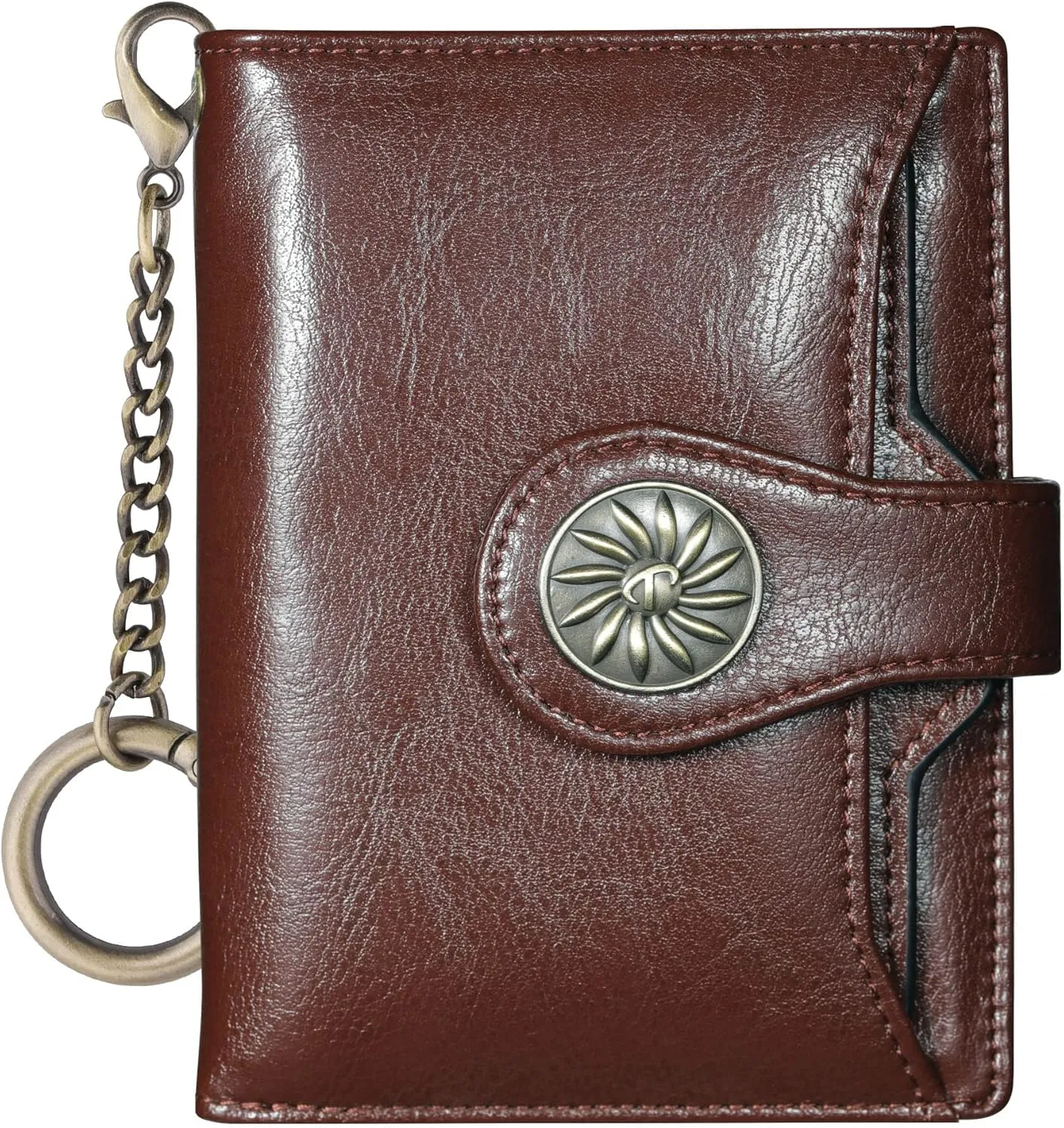 Travelambo Small Womens Wallet with 2 ID Windows, RFID Blocking Bifold Leather Card Holder Purse with Zipper Coin Pocket