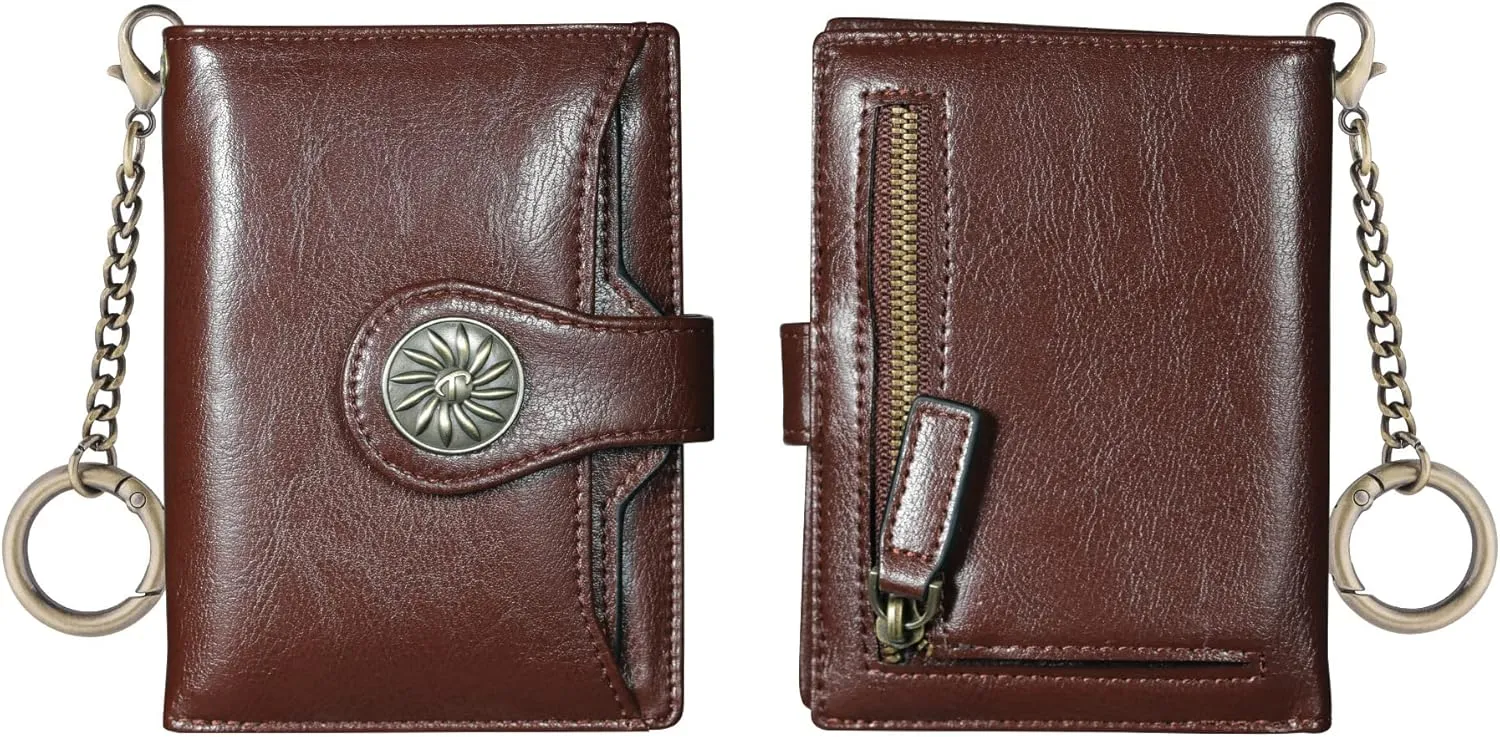 Travelambo Small Womens Wallet with 2 ID Windows, RFID Blocking Bifold Leather Card Holder Purse with Zipper Coin Pocket