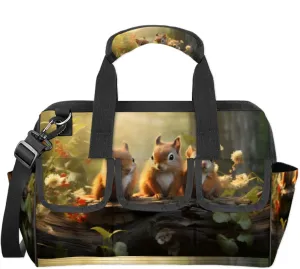 Tree Stump Cute Squirrels Wide Mouth Tool Bag for Men Women Heavy Duty Tool Organizer Bag with Adjustable Strape Waterproof Tool Bag Organizer for Plumbers Electricians Handymen