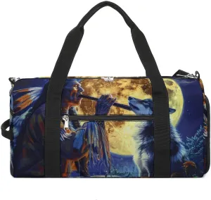 Tribal Wolf Song Native American Gym Bag for Men Women Lightweight Duffel Bag Sports Workout Bag for Travel Yoga