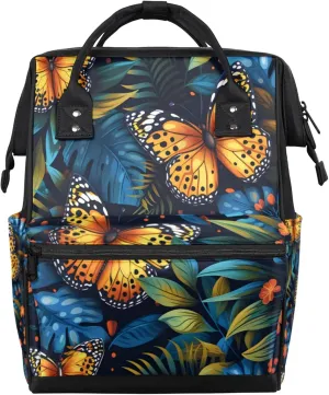 Tropical Flower Leaf Butterfly Diaper Bag Mommy Bags With Adjustable Shoulder Strap Waterproof Multifunction Shoulder Bag Travel Large Capacity Backpack for Moms And Dads