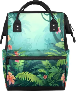 Tropical Leaf Flower Abstract Diaper Bag Mommy Bags With Adjustable Shoulder Strap Waterproof Multifunction Shoulder Bag Travel Large Capacity Backpack for Moms And Dads