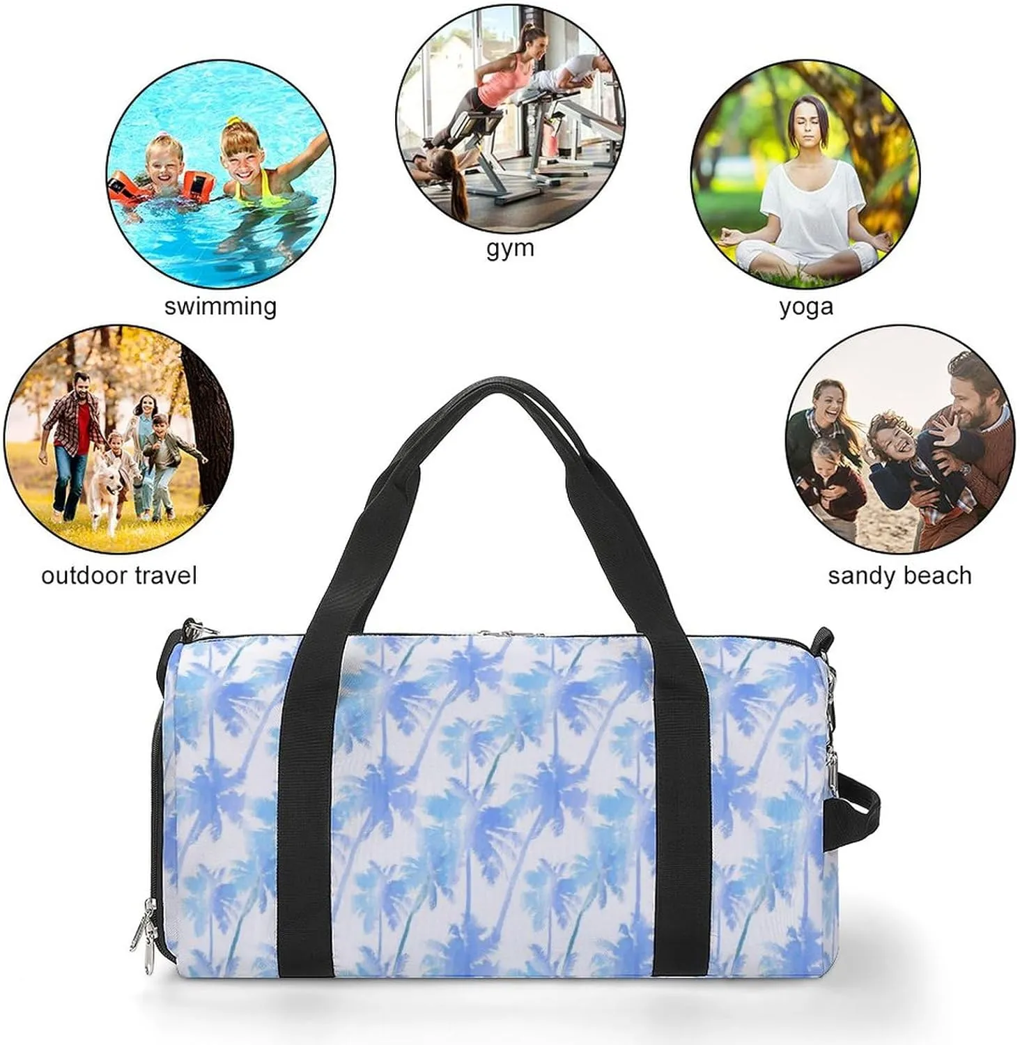 Tropical Pattern of Imitation of Palms Water Resistant Gym Bag with Shoe Compartment, Travel Duffel Tote Bag Weekender Overnight Bag for Women Men