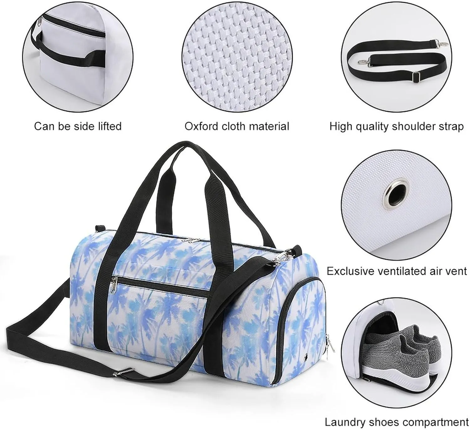 Tropical Pattern of Imitation of Palms Water Resistant Gym Bag with Shoe Compartment, Travel Duffel Tote Bag Weekender Overnight Bag for Women Men
