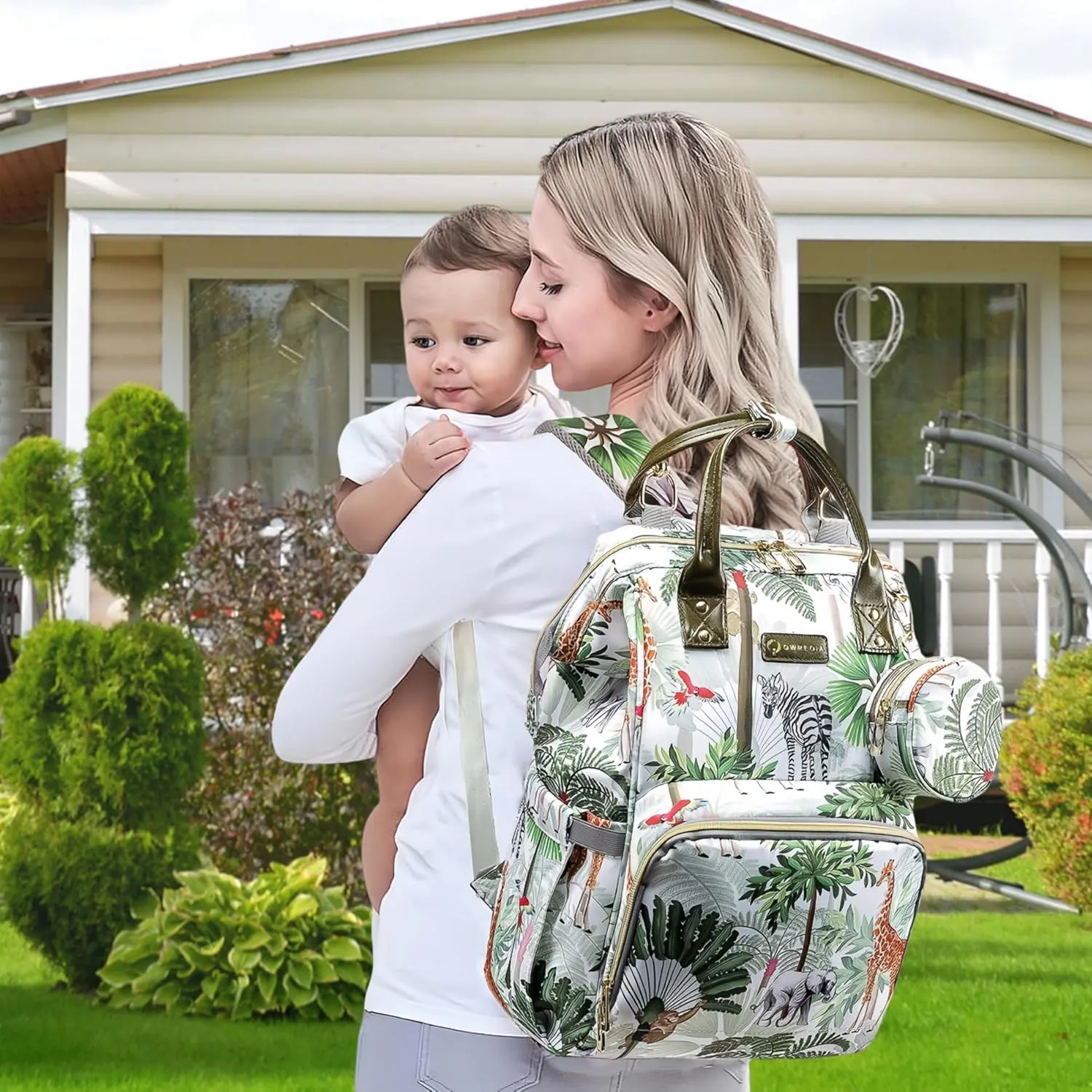 Tropical Rainforest Diaper Bag Backpack,Animal Nappy Backpack with Coin Bag USB Charging Port Stroller Straps and Insulated Pocket For Women/Mom/Travel (Animal Pattern)