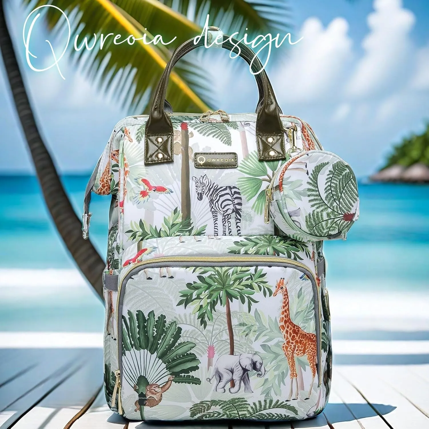 Tropical Rainforest Diaper Bag Backpack,Animal Nappy Backpack with Coin Bag USB Charging Port Stroller Straps and Insulated Pocket For Women/Mom/Travel (Animal Pattern)