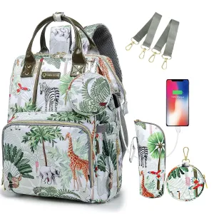 Tropical Rainforest Diaper Bag Backpack,Animal Nappy Backpack with Coin Bag USB Charging Port Stroller Straps and Insulated Pocket For Women/Mom/Travel (Animal Pattern)