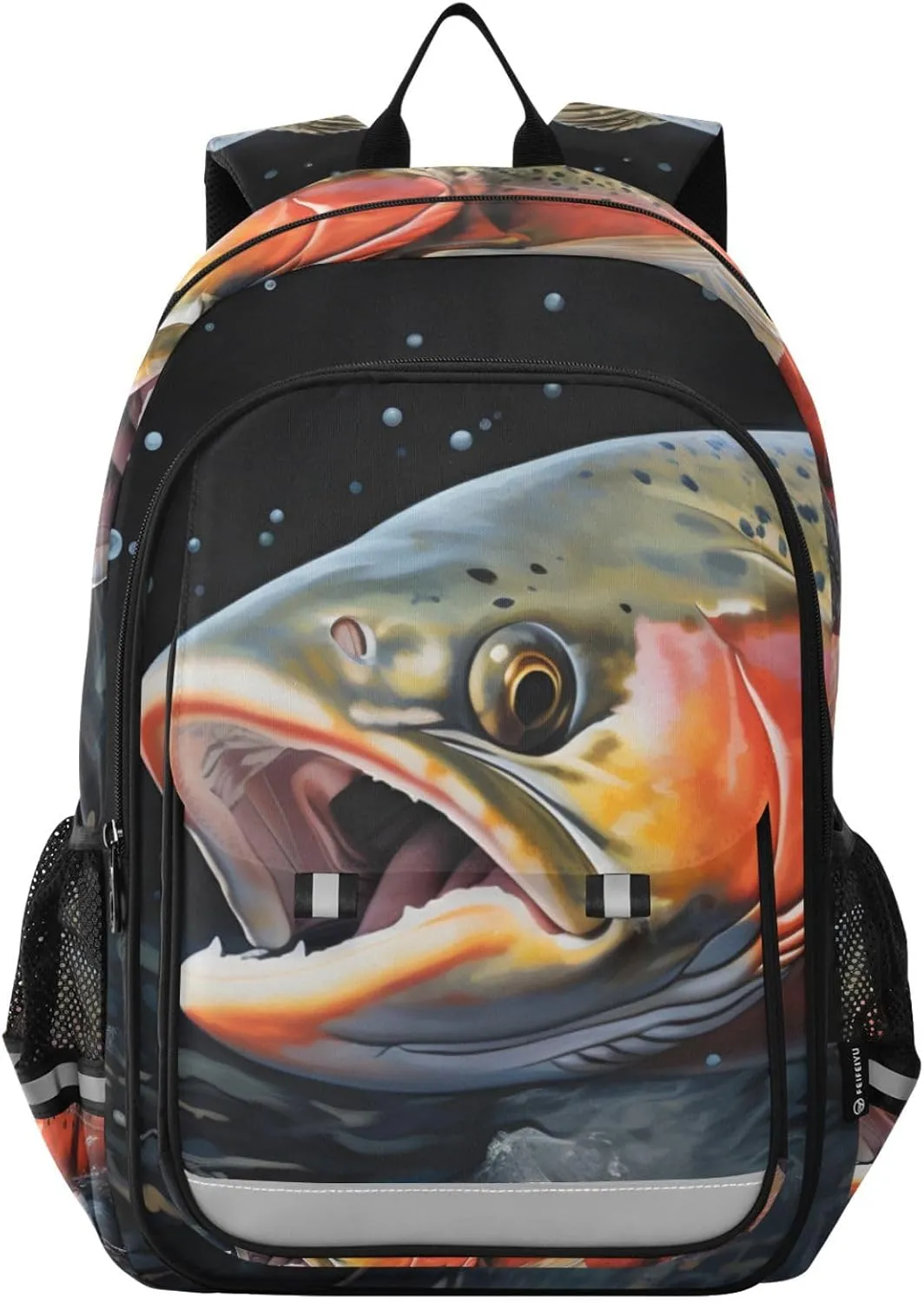 Trout Face Closeup Backpack Travel Laptop Daypack Shoulder Bag Book Bag Daypack with Reflective Strip 12.9 ×17.7 In