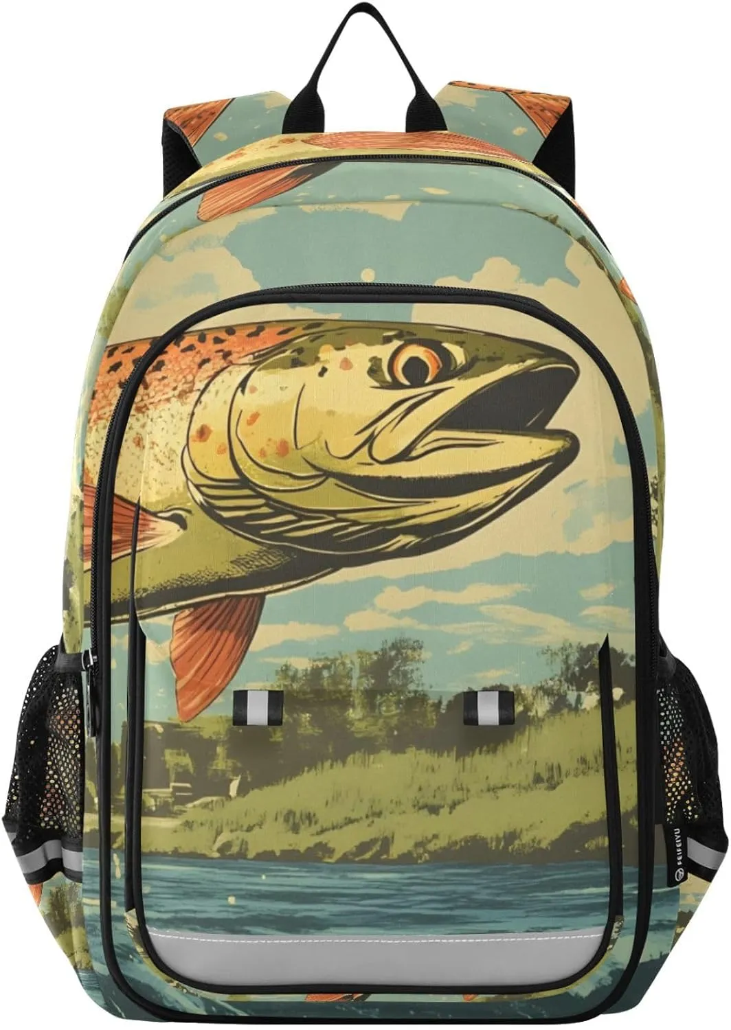 Trout River Closeup Backpack Travel Laptop Daypack Shoulder Bag Book Bag Daypack with Reflective Strip 12.9 ×17.7 In