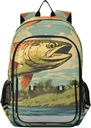 Trout River Closeup Backpack Travel Laptop Daypack Shoulder Bag Book Bag Daypack with Reflective Strip 12.9 ×17.7 In