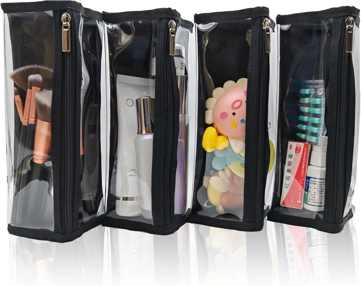TSA Approved Clear Toiletry Shaving Bag For Traveling 4 Pack Black Transparent Vinyl Makeup Bag Foldable Tool Brush Packing Organizer Small Hygiene Bag for Travel Essentials