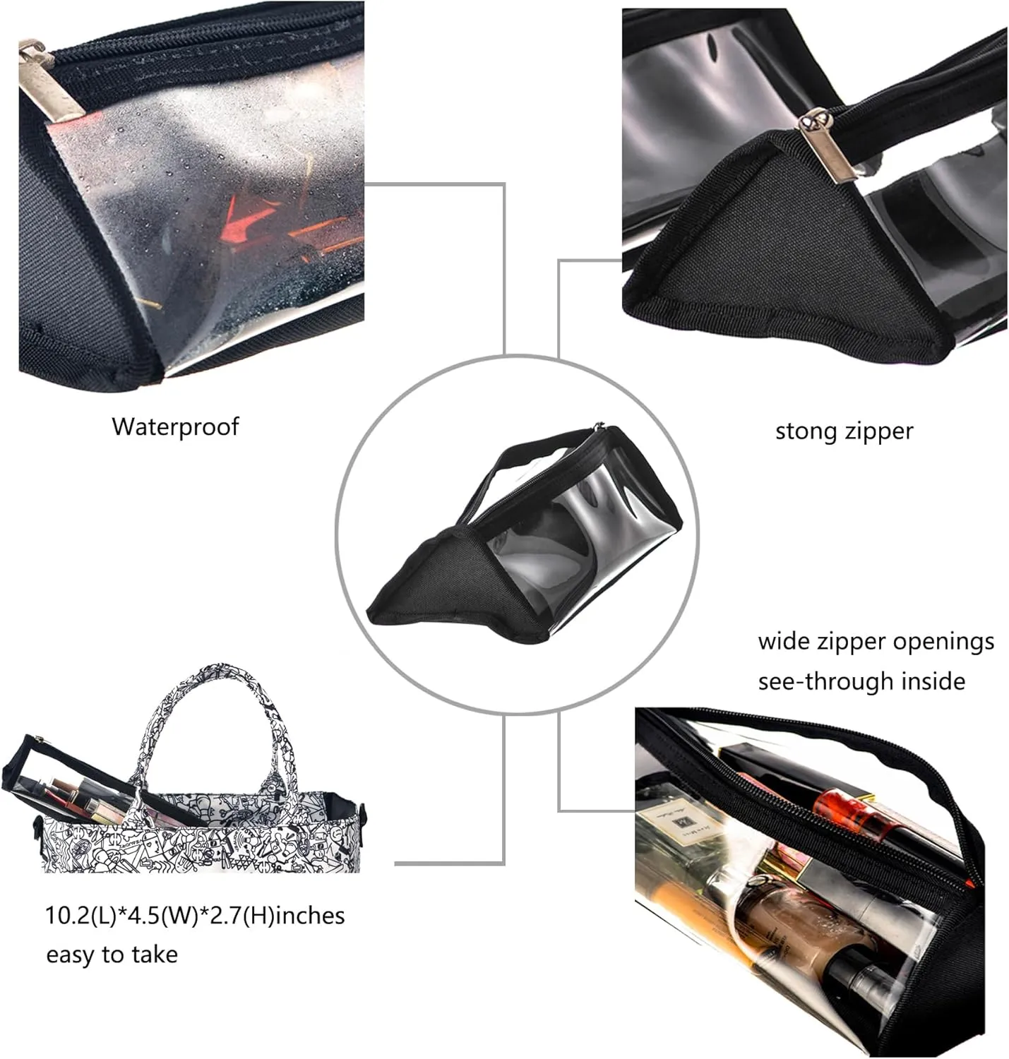 TSA Approved Clear Toiletry Shaving Bag For Traveling 4 Pack Black Transparent Vinyl Makeup Bag Foldable Tool Brush Packing Organizer Small Hygiene Bag for Travel Essentials