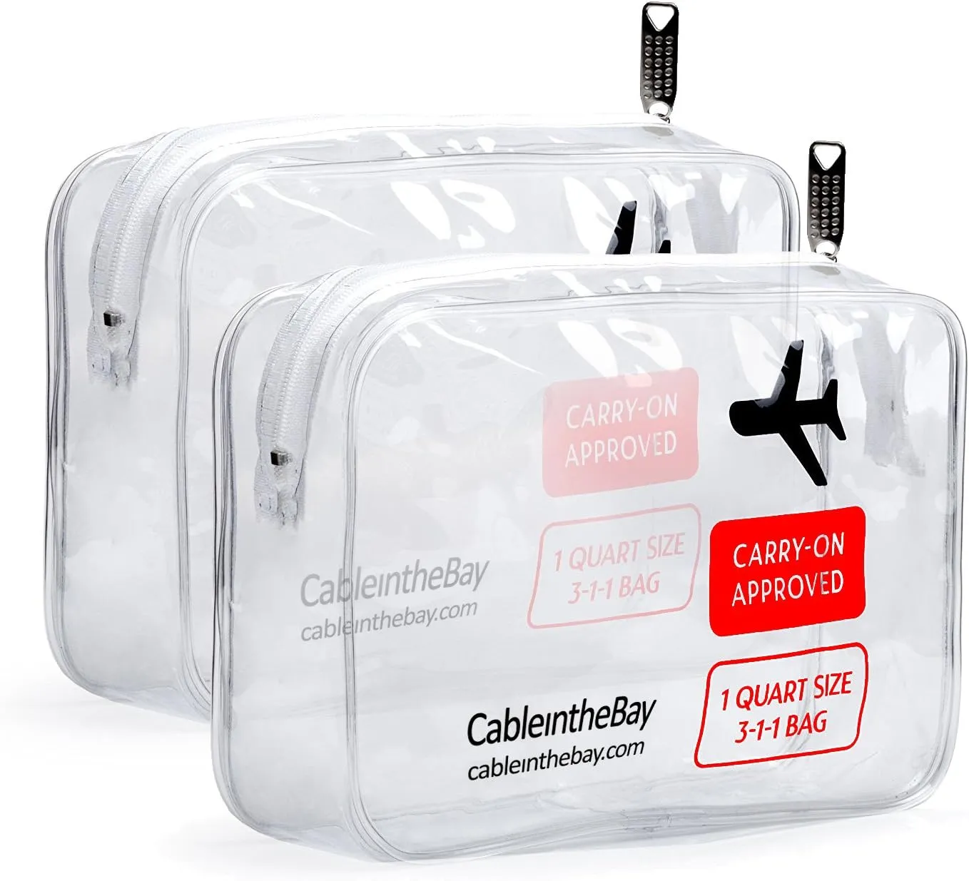 TSA Approved Clear Travel Toiletry Bag-Quart Sized with Zipper-Airport Airline Compliant Bag/Bottles-Men's/Women's 3-1-1 Kit Travel (2 PACK)