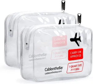 TSA Approved Clear Travel Toiletry Bag-Quart Sized with Zipper-Airport Airline Compliant Bag/Bottles-Men's/Women's 3-1-1 Kit Travel (2 PACK)