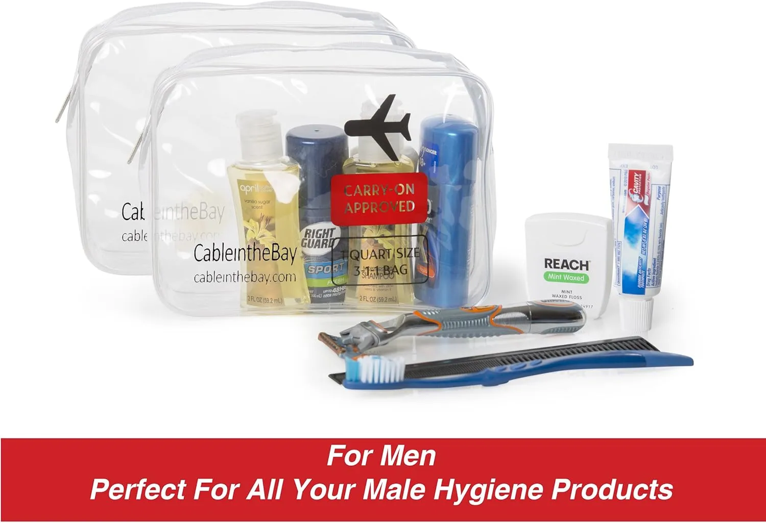 TSA Approved Clear Travel Toiletry Bag-Quart Sized with Zipper-Airport Airline Compliant Bag/Bottles-Men's/Women's 3-1-1 Kit Travel (2 PACK)