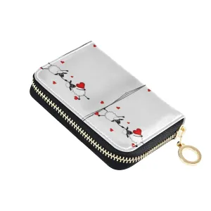 Two sheep Little Lambs Hanging on Washing Line with Red HeartsGrey Credit Card Coin wallet, RFID Blocking Compact Women Leather Card Holder, Key Change Organizer, Zipper Purse Clutch Pouch