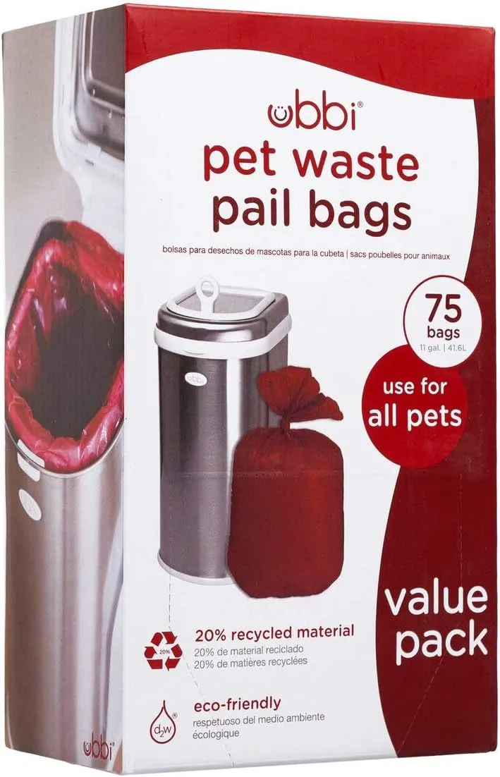 Ubbi Pet Waste Pail Bags, Cat Litter Box Cleaning Solution, 75 Count Value Pack