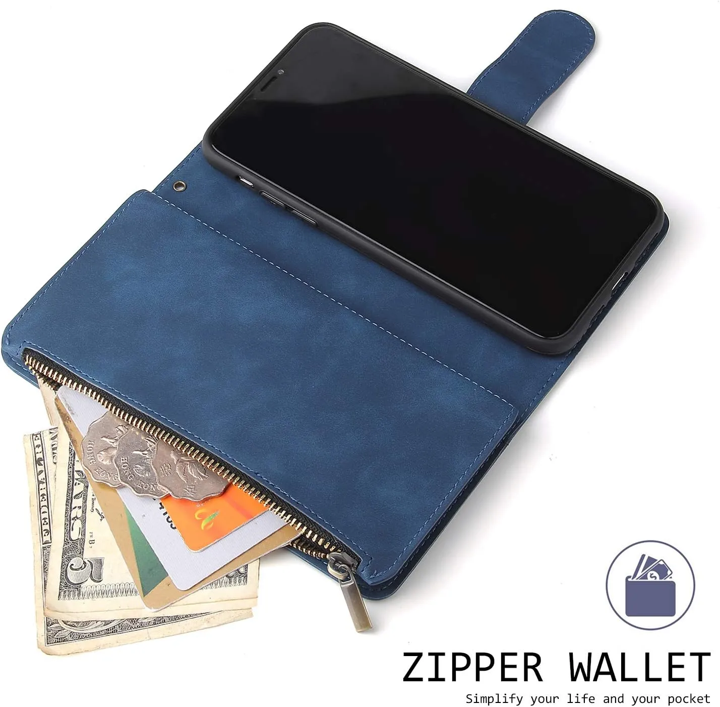 UEEBAI Wallet Case for Samsung Galaxy S10, PU Leather Case Magnetic Closure Handbag Zipper Pocket Case Kickstand Card Slots with Hand Strap Marple Flip Case for Wome