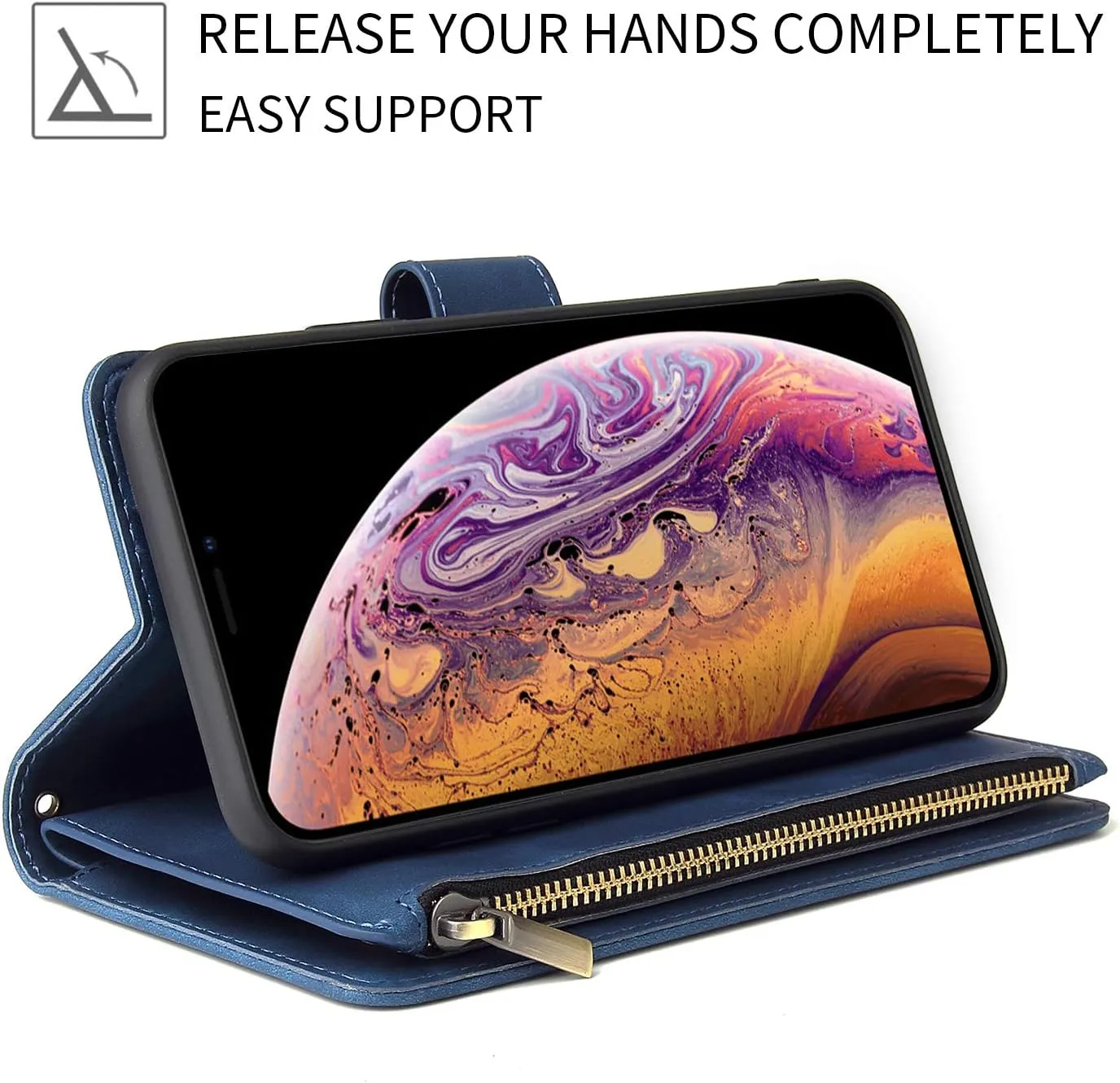 UEEBAI Wallet Case for Samsung Galaxy S10, PU Leather Case Magnetic Closure Handbag Zipper Pocket Case Kickstand Card Slots with Hand Strap Marple Flip Case for Wome