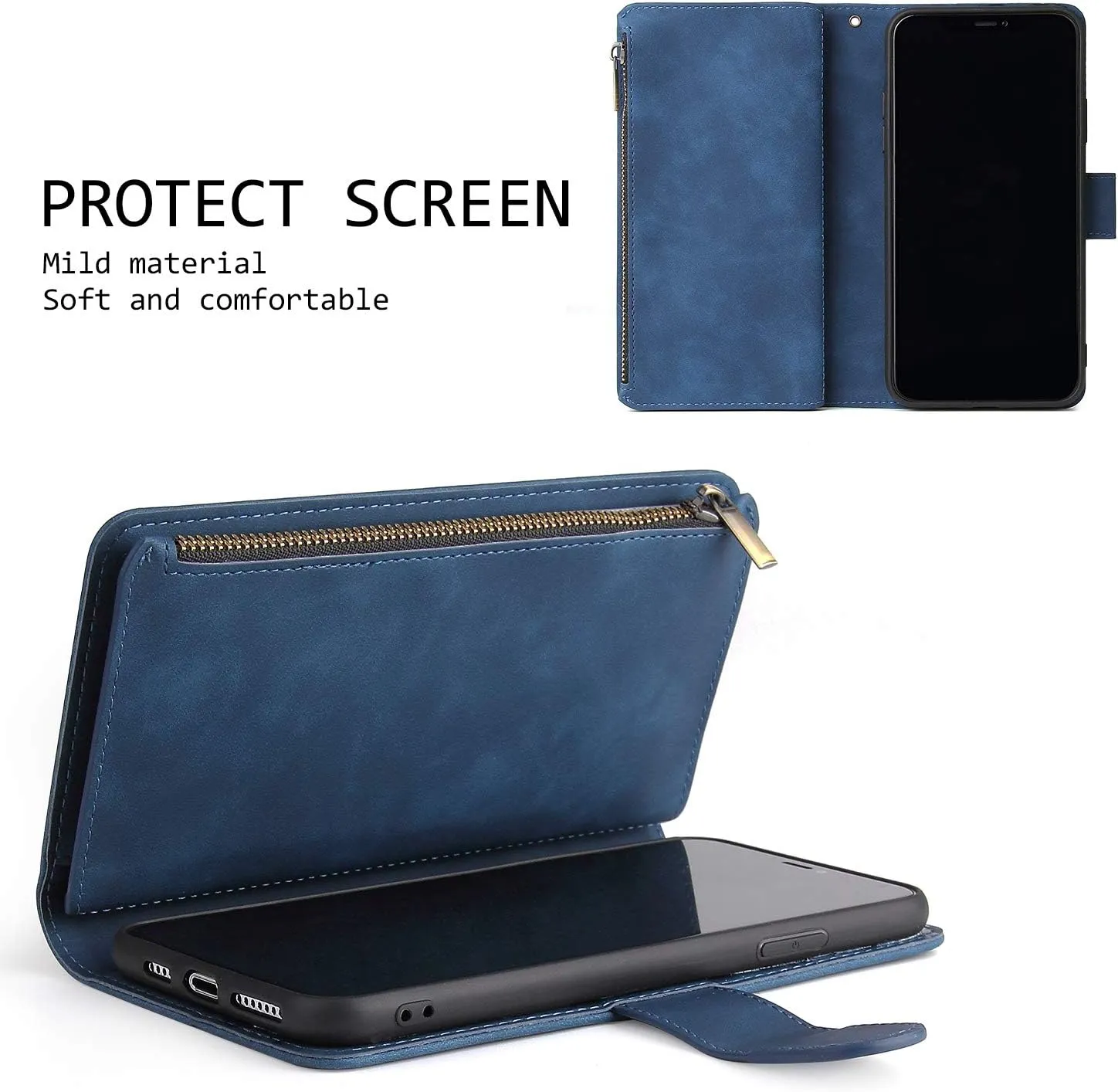 UEEBAI Wallet Case for Samsung Galaxy S10, PU Leather Case Magnetic Closure Handbag Zipper Pocket Case Kickstand Card Slots with Hand Strap Marple Flip Case for Wome