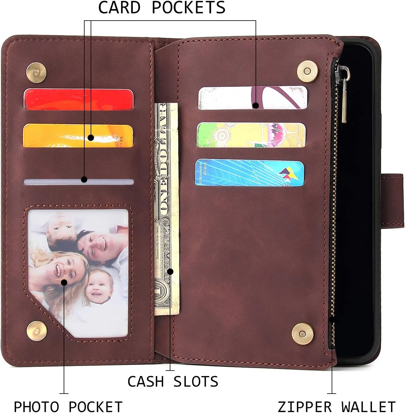 UEEBAI Wallet Case for Samsung Galaxy S9 Plus, PU Leather Case Magnetic Closure Handbag Zipper Pocket Case Kickstand Card Slots with Hand Strap Marple Flip Case for Women