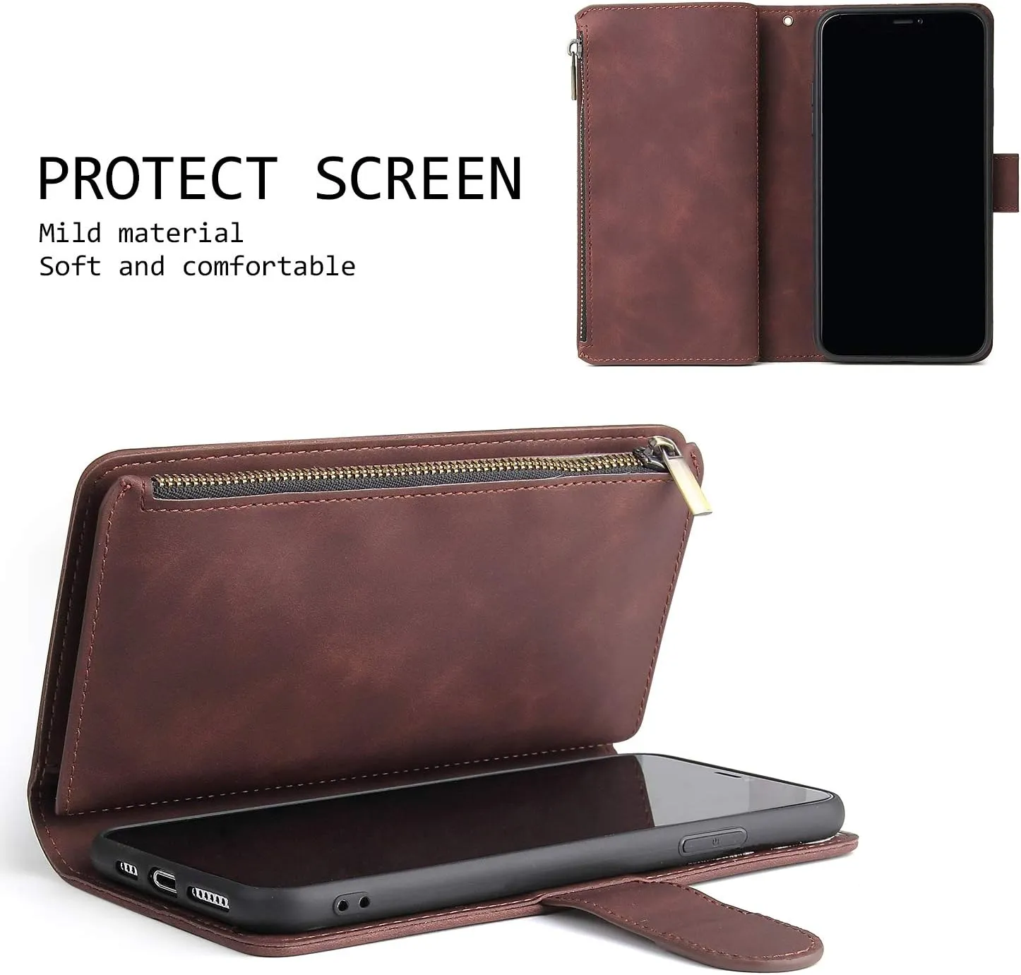 UEEBAI Wallet Case for Samsung Galaxy S9 Plus, PU Leather Case Magnetic Closure Handbag Zipper Pocket Case Kickstand Card Slots with Hand Strap Marple Flip Case for Women