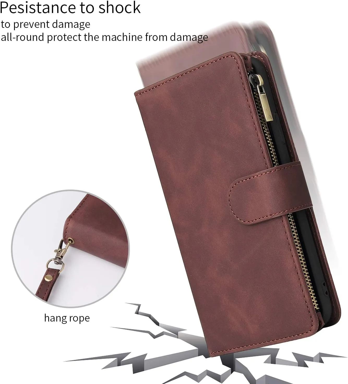 UEEBAI Wallet Case for Samsung Galaxy S9 Plus, PU Leather Case Magnetic Closure Handbag Zipper Pocket Case Kickstand Card Slots with Hand Strap Marple Flip Case for Women