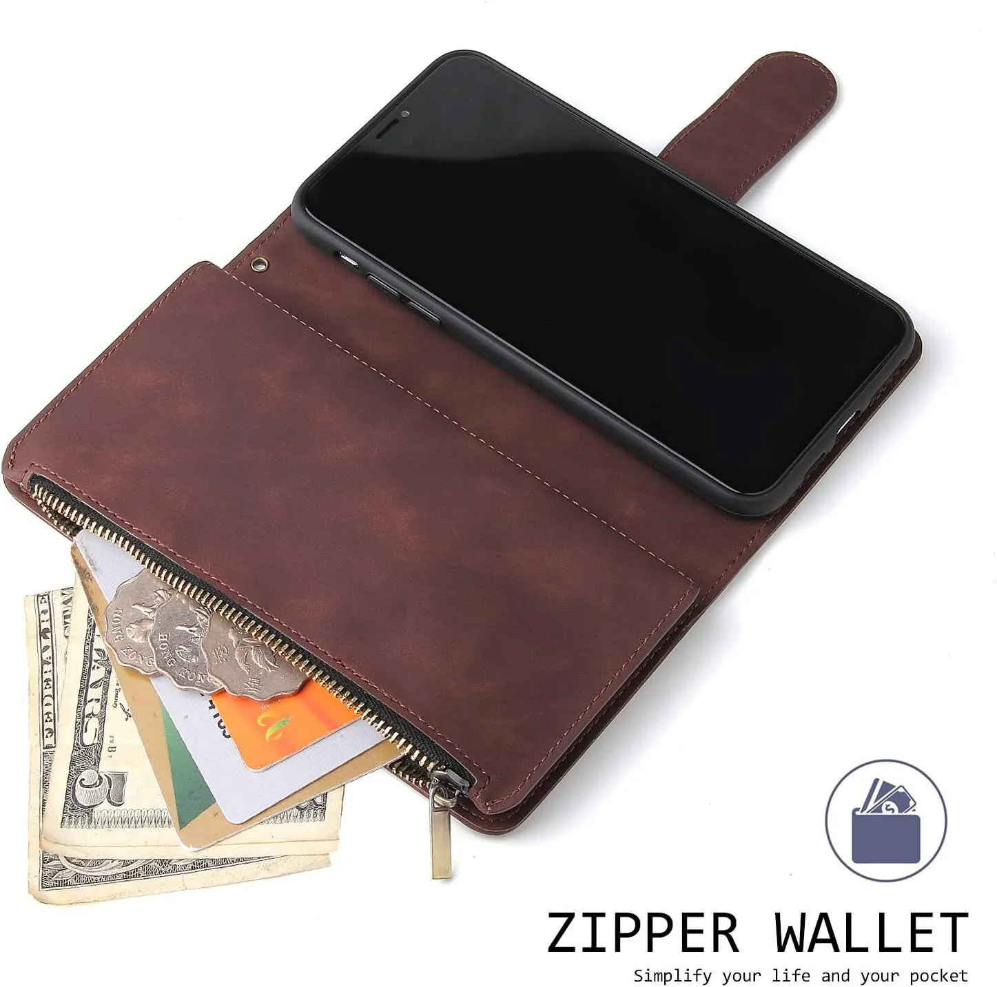 UEEBAI Wallet Case for Samsung Galaxy S9 Plus, PU Leather Case Magnetic Closure Handbag Zipper Pocket Case Kickstand Card Slots with Hand Strap Marple Flip Case for Women
