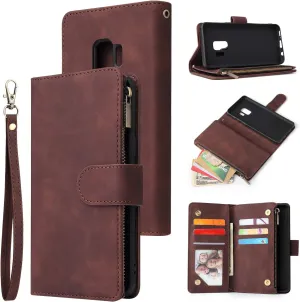 UEEBAI Wallet Case for Samsung Galaxy S9 Plus, PU Leather Case Magnetic Closure Handbag Zipper Pocket Case Kickstand Card Slots with Hand Strap Marple Flip Case for Women