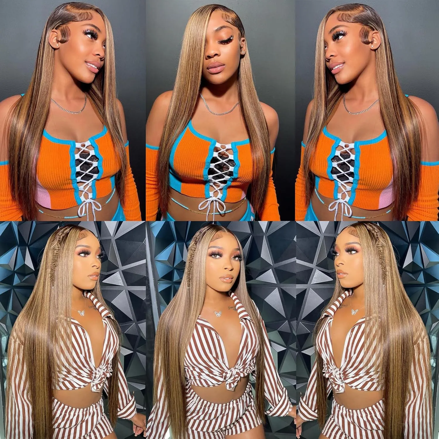 ULRICA Ombre Lace Front Wig Human Hair 26 Inch P4/27 Brown Colored Honey Blonde Wig Human Hair Wigs for Black Women Straight 13x4 HD Lace Front Wigs Human Hair Pre Plucked 180% Density Highlight Wig