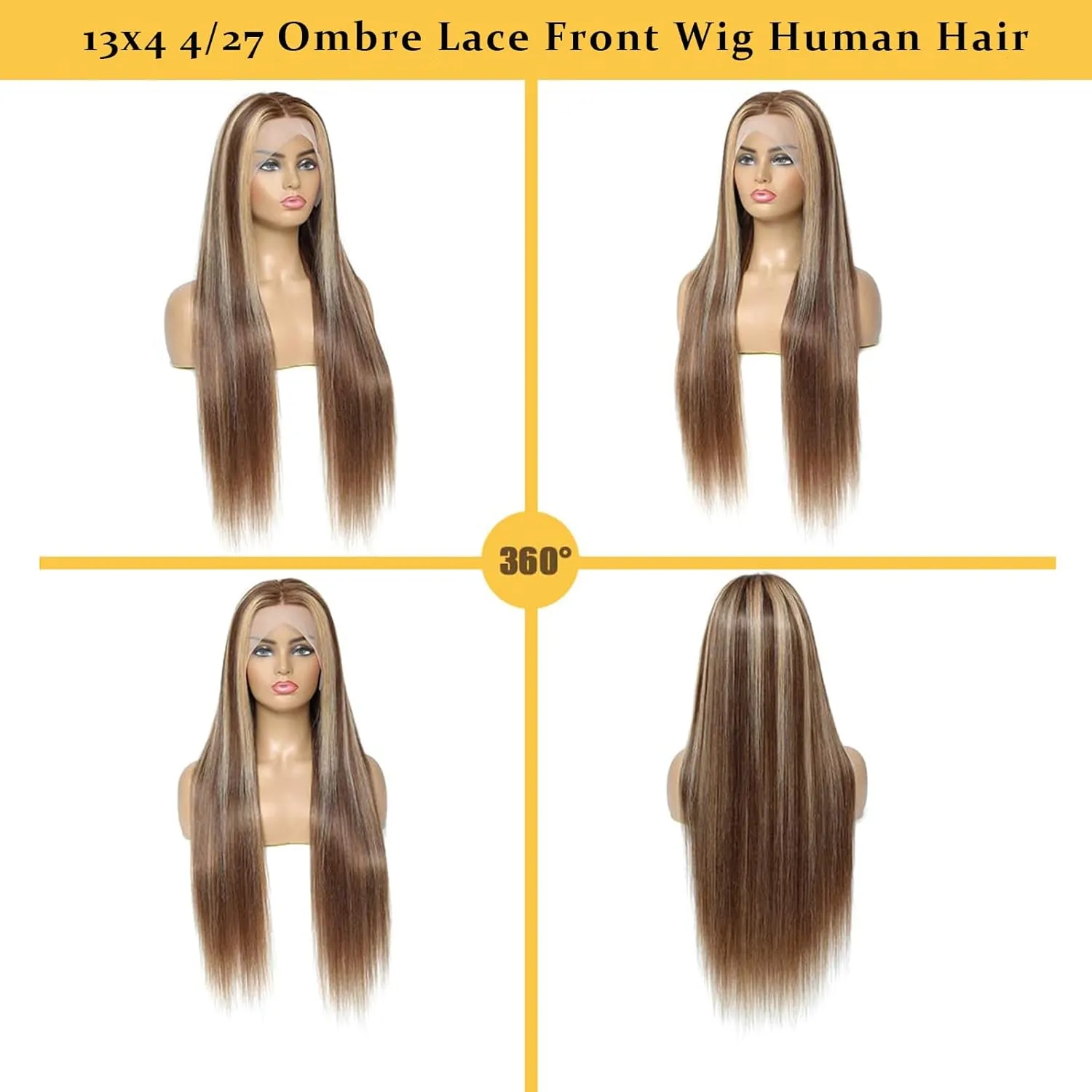 ULRICA Ombre Lace Front Wig Human Hair 26 Inch P4/27 Brown Colored Honey Blonde Wig Human Hair Wigs for Black Women Straight 13x4 HD Lace Front Wigs Human Hair Pre Plucked 180% Density Highlight Wig