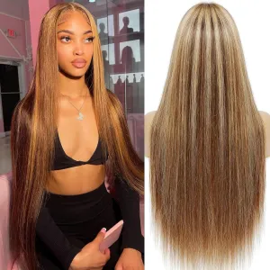 ULRICA Ombre Lace Front Wig Human Hair 26 Inch P4/27 Brown Colored Honey Blonde Wig Human Hair Wigs for Black Women Straight 13x4 HD Lace Front Wigs Human Hair Pre Plucked 180% Density Highlight Wig