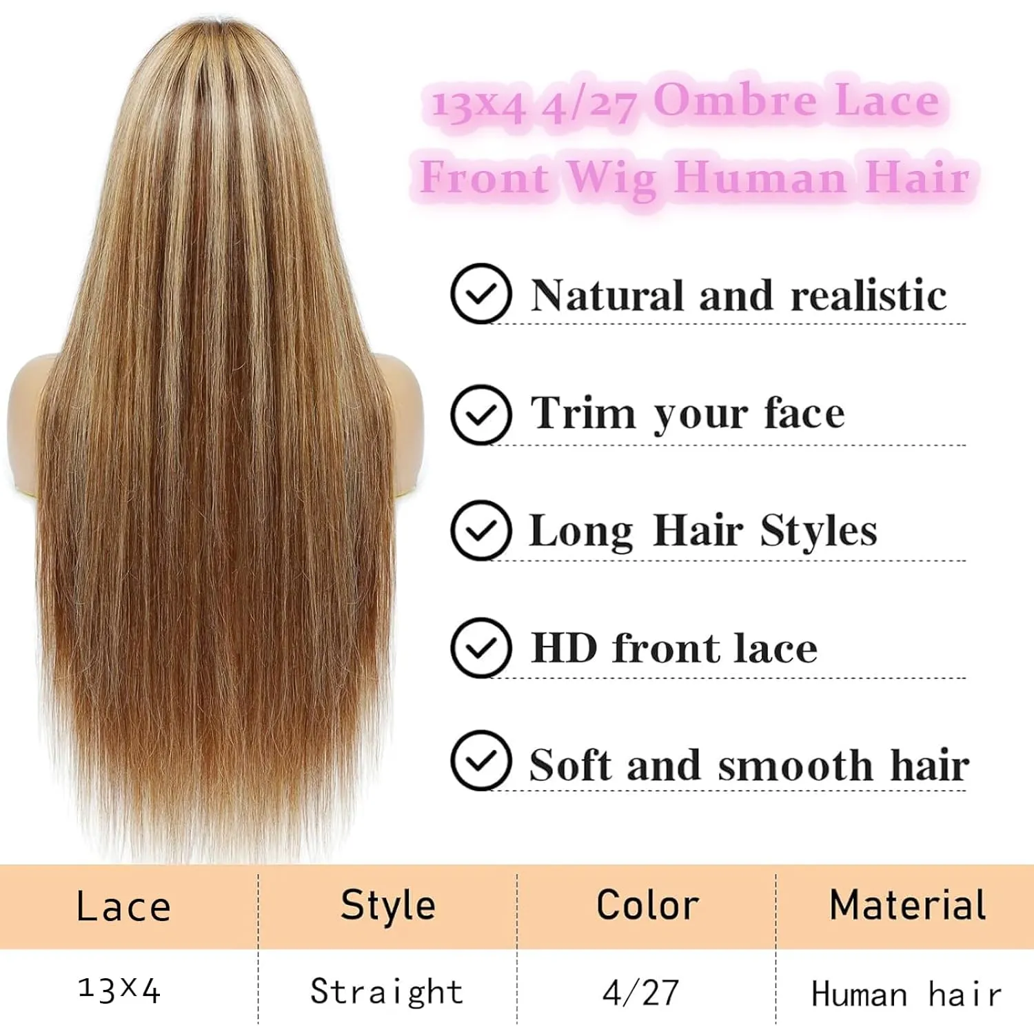 ULRICA Ombre Lace Front Wig Human Hair 26 Inch P4/27 Brown Colored Honey Blonde Wig Human Hair Wigs for Black Women Straight 13x4 HD Lace Front Wigs Human Hair Pre Plucked 180% Density Highlight Wig
