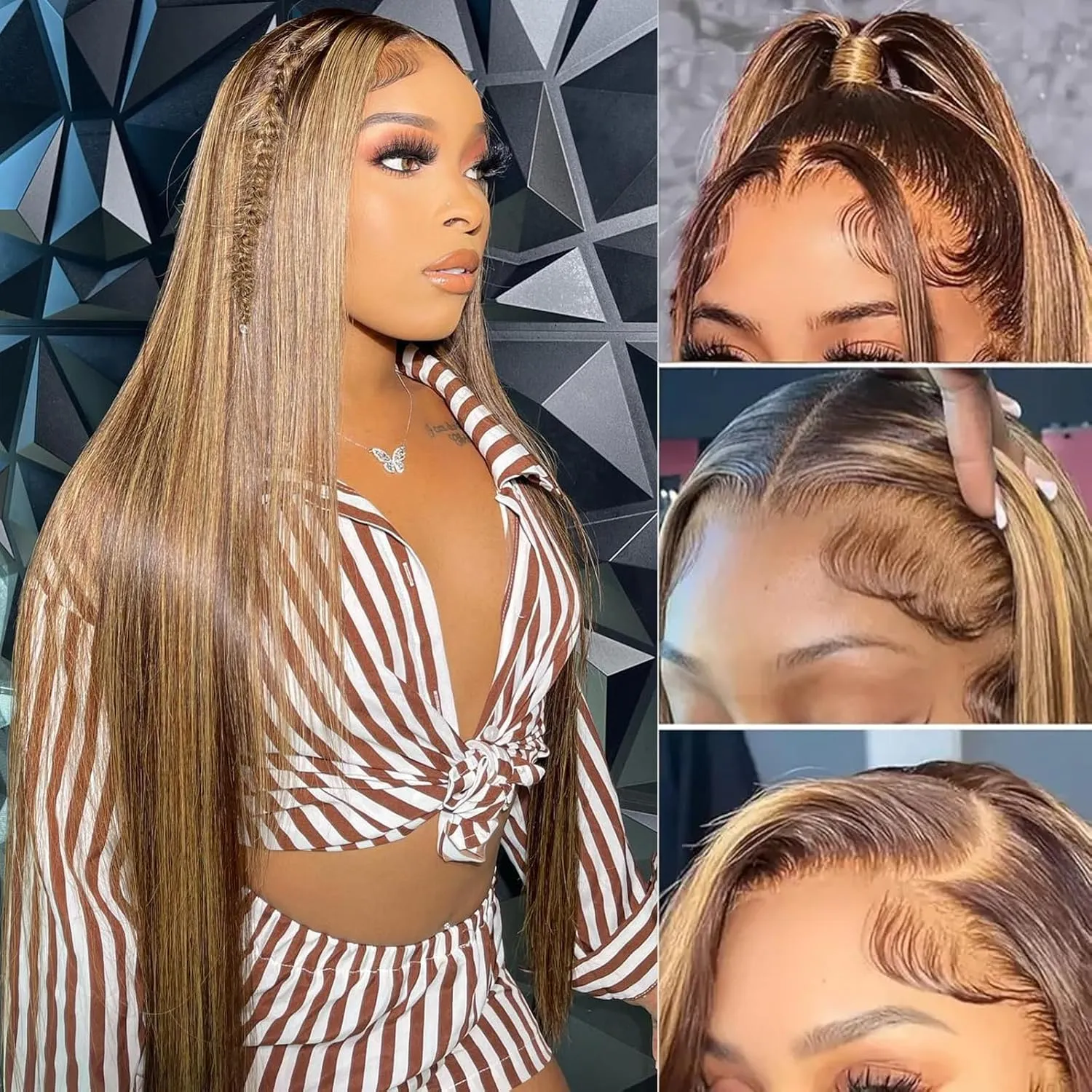 ULRICA Ombre Lace Front Wig Human Hair 26 Inch P4/27 Brown Colored Honey Blonde Wig Human Hair Wigs for Black Women Straight 13x4 HD Lace Front Wigs Human Hair Pre Plucked 180% Density Highlight Wig