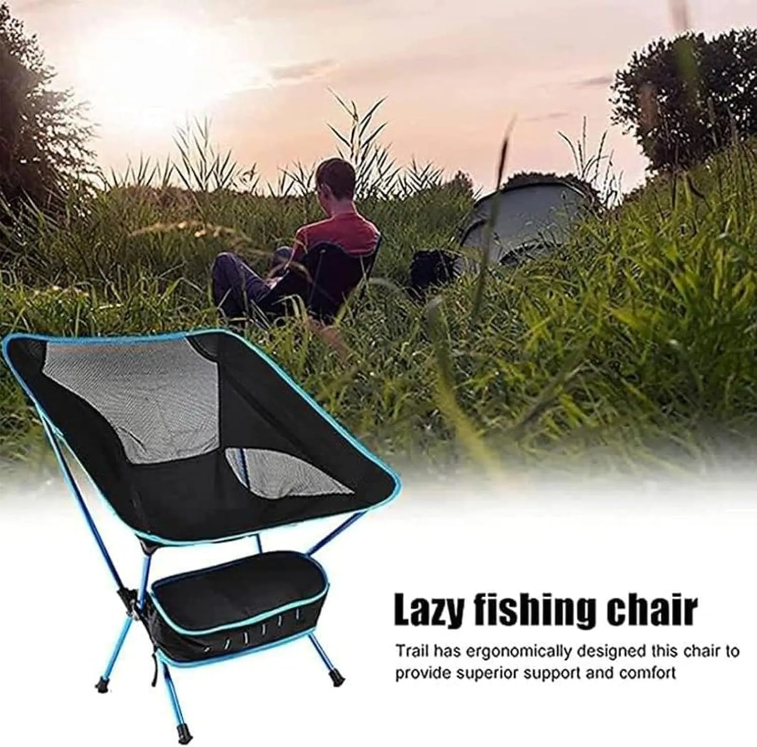 Ultra Lightweight Camping Chairs for Adults, Portable Compact Folding Backpacking Chair with Carry Bag for Outdoor, Fishing, Hiking, Beach, Picnic,Orange (Dark Blue)