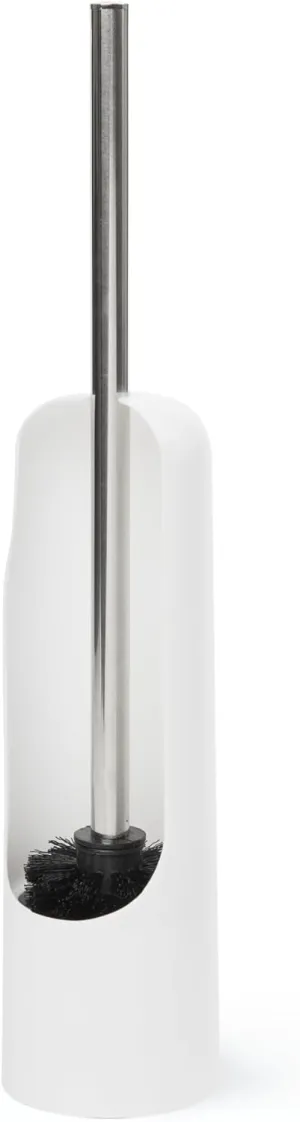Umbra Touch Toilet Brush with Open Back Hideaway Holder – Durable, Slim, Plastic & Metal Toilet Bowl Cleaner With Rubber Finish - Soft and Dense Brush Bristles – Removes All Stubborn Stains, White
