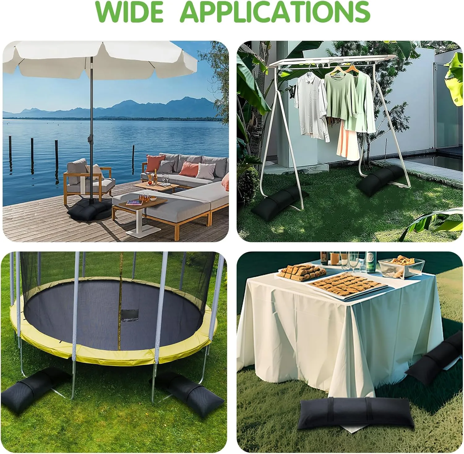 Umbrella Base Weight Sand Bags, Sand Bags for Weight, 2 x 44 LBS Fillable SandBags for Umbrella Base, Cantilever Patio Umbrella, Trampoline, Outdoor Garden Backyard Furniture(Without Sand) (2, black)