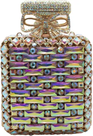 UMREN Women's Perfume Shaped Rhinestone Clutch Purses Sparkly Diamond Box Evening Bag Glitter Party Wedding Handbag