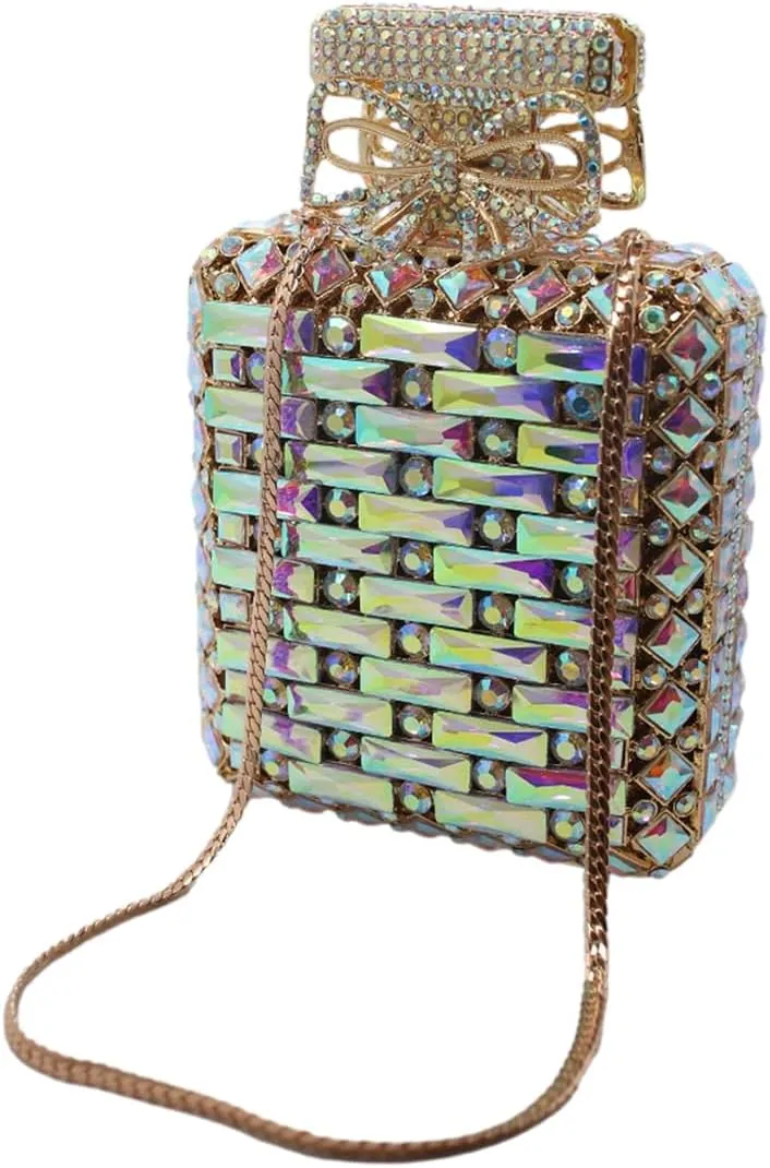 UMREN Women's Perfume Shaped Rhinestone Clutch Purses Sparkly Diamond Box Evening Bag Glitter Party Wedding Handbag