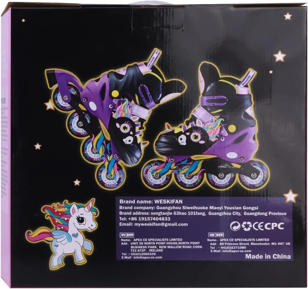 Unicorn Kids Inline Skates for Girls Women,WESKIFAN Rainbow Blades Skates with Shiny Light up Wheels&Adjustable Ages 6-8-12 Year Old, Roller Skates for Birthday Xmas Gifts Toys, Patines para Niñas