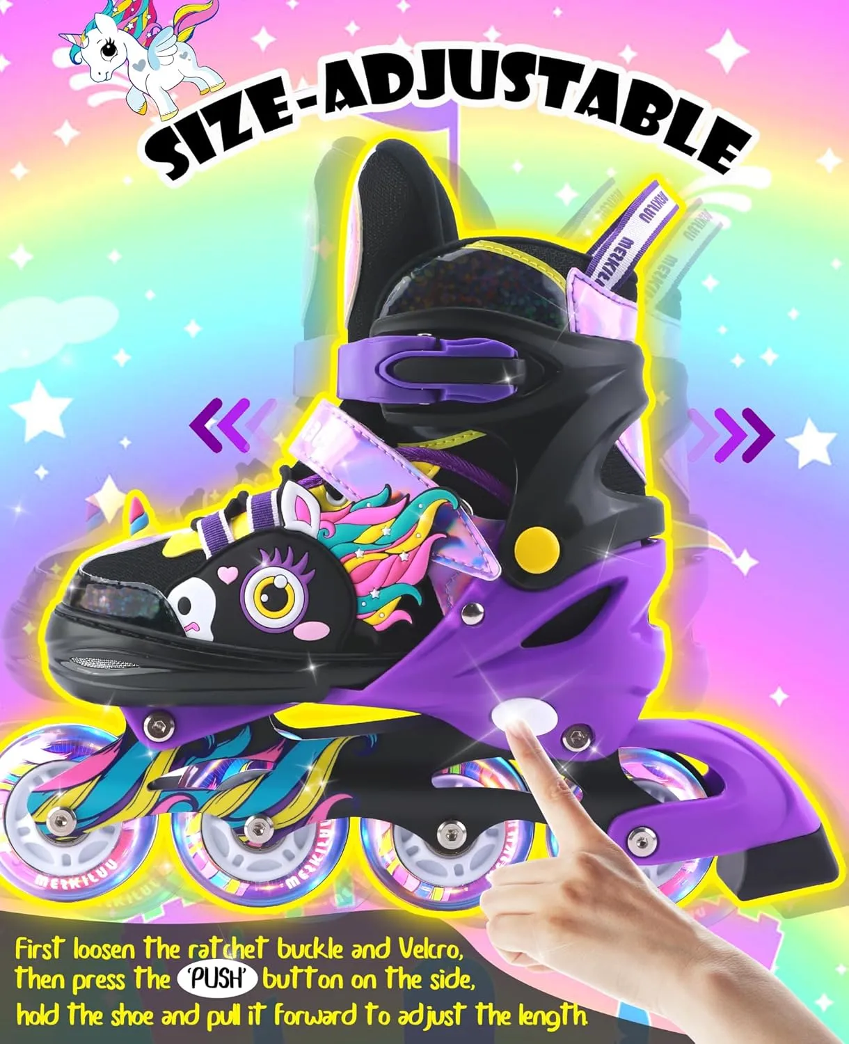 Unicorn Kids Inline Skates for Girls Women,WESKIFAN Rainbow Blades Skates with Shiny Light up Wheels&Adjustable Ages 6-8-12 Year Old, Roller Skates for Birthday Xmas Gifts Toys, Patines para Niñas