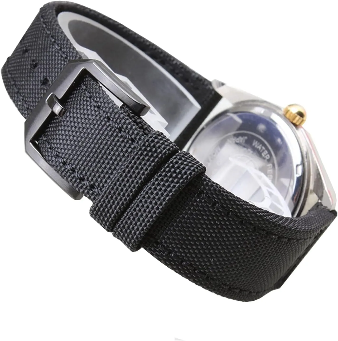 Universal Strap,20/21/22mm Men Military Sports Nylon Canvas Watchband Polished Pin Clasp Watch Bracelet Wristband(Black Silvery Clasp,22mm)