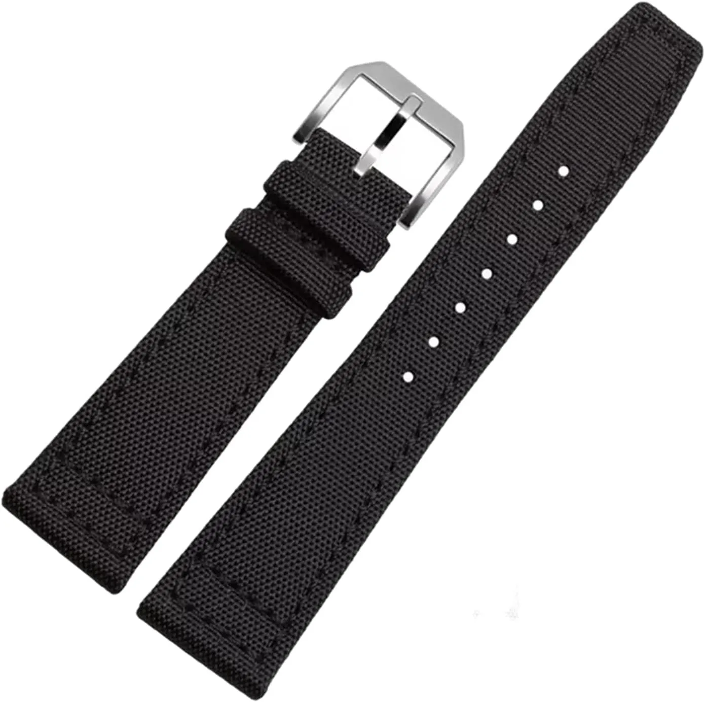 Universal Strap,20/21/22mm Men Military Sports Nylon Canvas Watchband Polished Pin Clasp Watch Bracelet Wristband(Black Silvery Clasp,22mm)