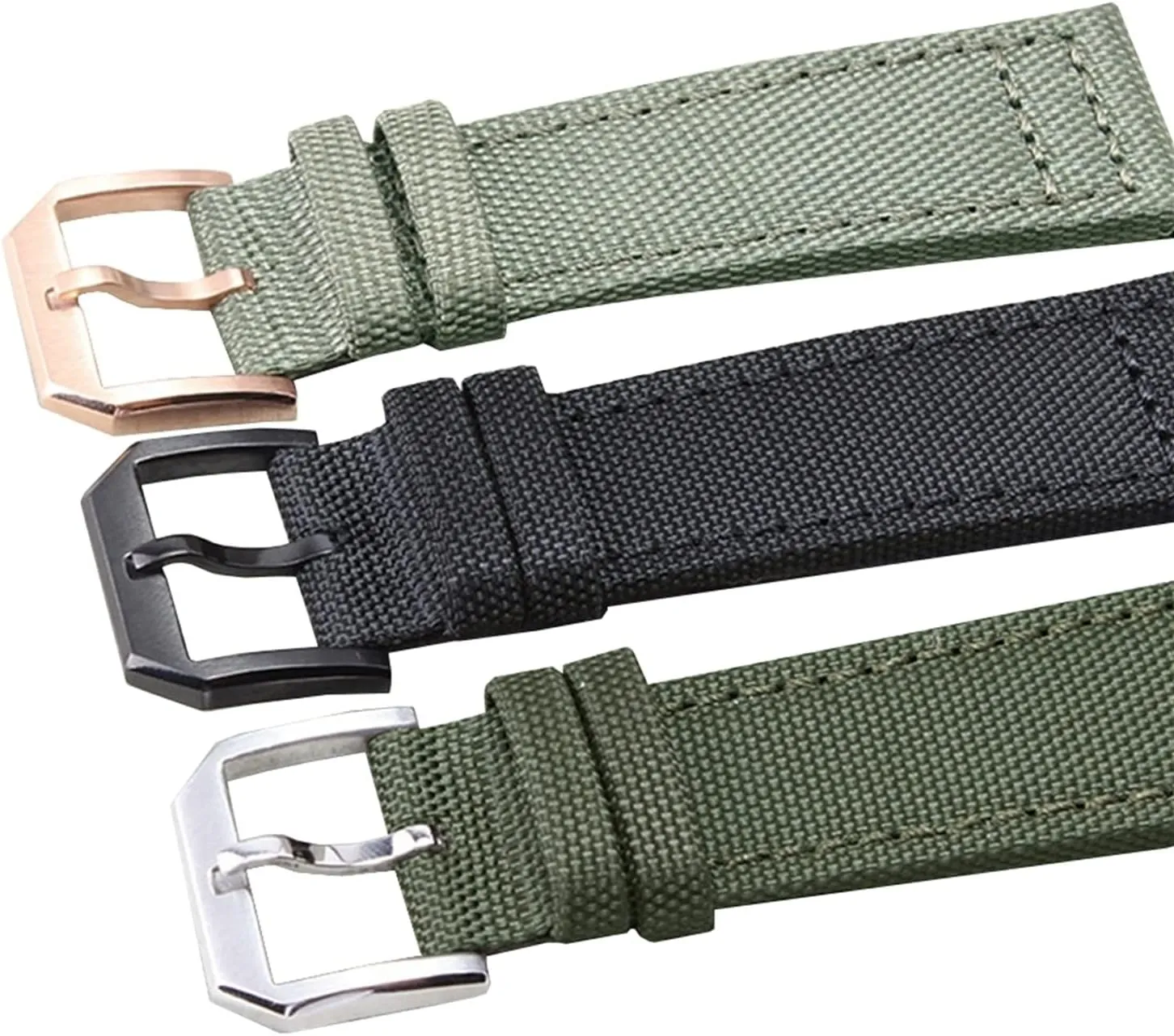 Universal Strap,20/21/22mm Men Military Sports Nylon Canvas Watchband Polished Pin Clasp Watch Bracelet Wristband(Black Silvery Clasp,22mm)