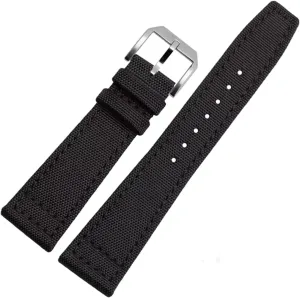 Universal Strap,20/21/22mm Men Military Sports Nylon Canvas Watchband Polished Pin Clasp Watch Bracelet Wristband(Black Silvery Clasp,22mm)