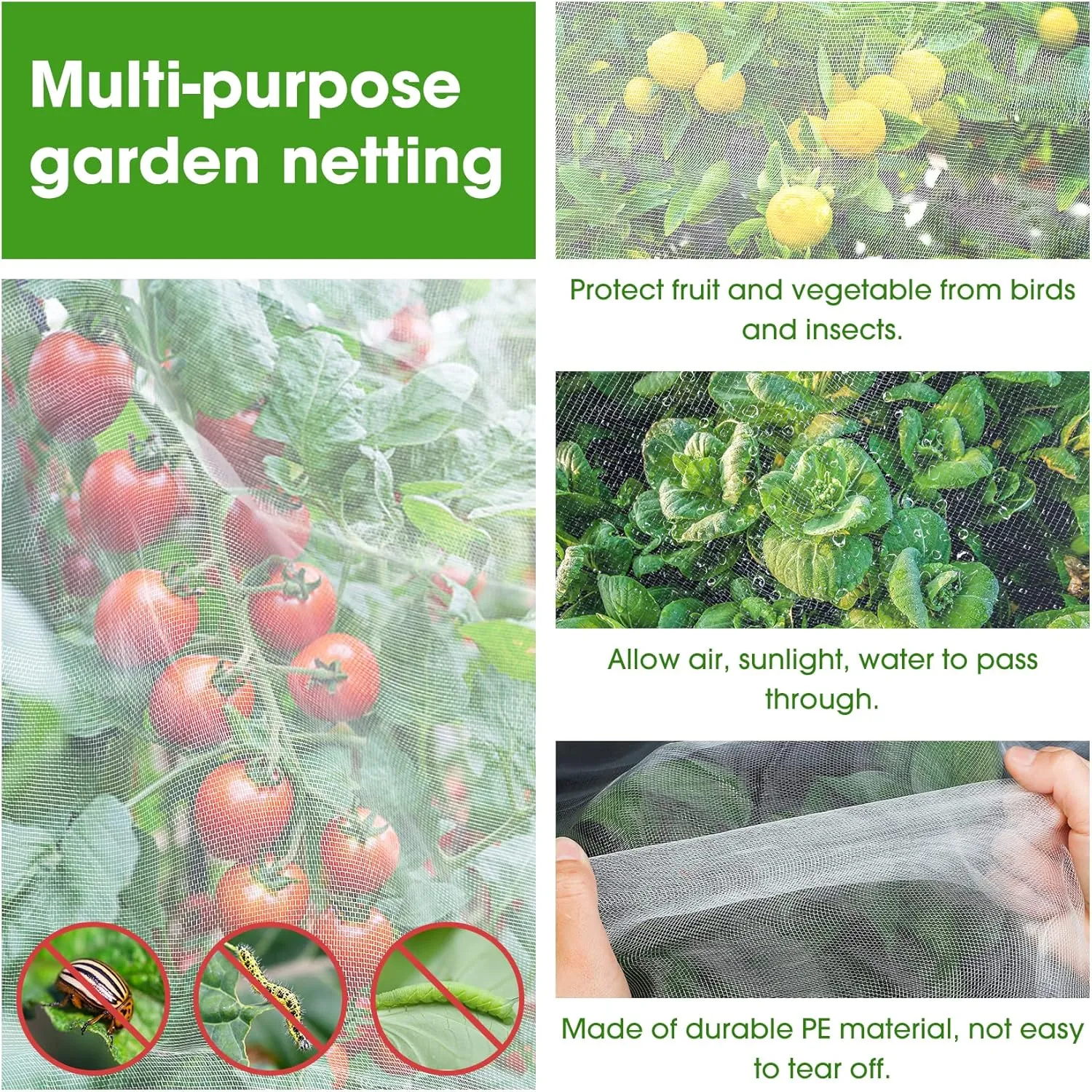Unves 10'x20' Garden Netting, Mosquito Bird Netting Mesh for Vegetable Fruits Tree Protections, Plant Covers Insect Mesh Net Pest Barrier Protect Garden Plant from Birds Bugs