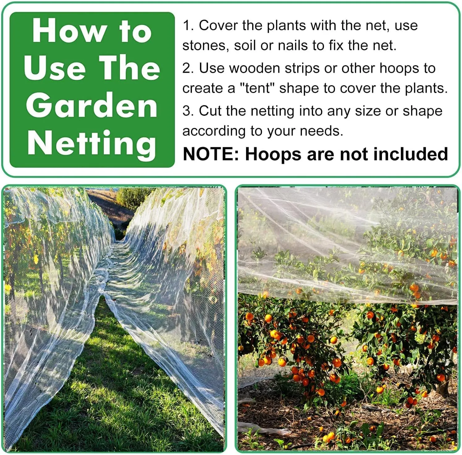 Unves 10'x20' Garden Netting, Mosquito Bird Netting Mesh for Vegetable Fruits Tree Protections, Plant Covers Insect Mesh Net Pest Barrier Protect Garden Plant from Birds Bugs